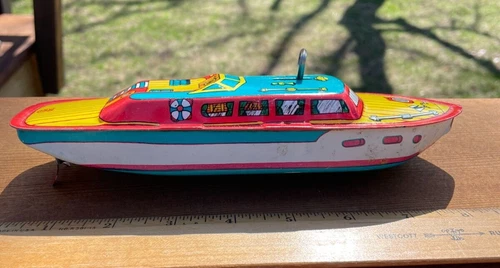 Vintage Tin Wind Up Boat - J. Chein & Co  - Made In USA - "Mark 1" - RARE Tin!