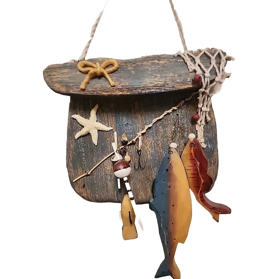 Cesta señuelo de pesca madera gancho azul decoración de pared colgante para hombre Foto 3 de 4