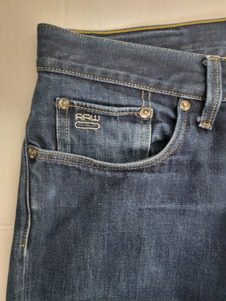 G Star Raw Jeans Mens 34x 28 Straight Button Fly Dark Wash 100% Cotton 3301 - Image 4 of 4
