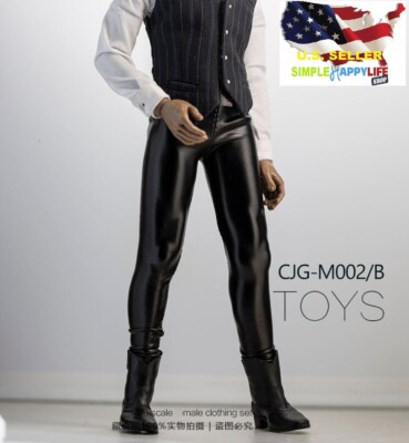 1/6 scale black leather slim pants for 12'' male narrow figure hot toys   USA  