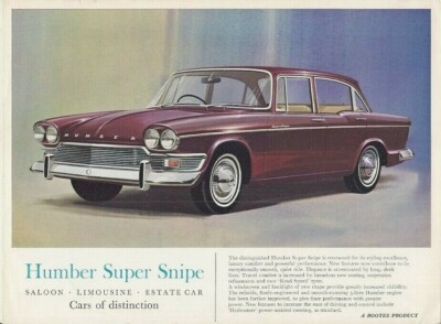 Humber Super Snipe Serie V 1964-65 UK Markt Einzelblatt Verkaufsbroschüre