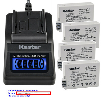 Kastar Battery LCD Quick Charger for Canon LP-E8 LPE8 Canon EOS Rebel T4i Camera