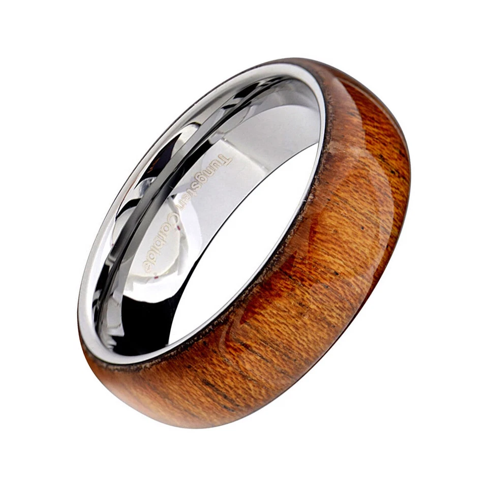 Alianza de boda de carburo de tungsteno de 8 mm para hombres y mujeres anillo regalo de Navidad cúpula de madera de koa Foto 4 de 4