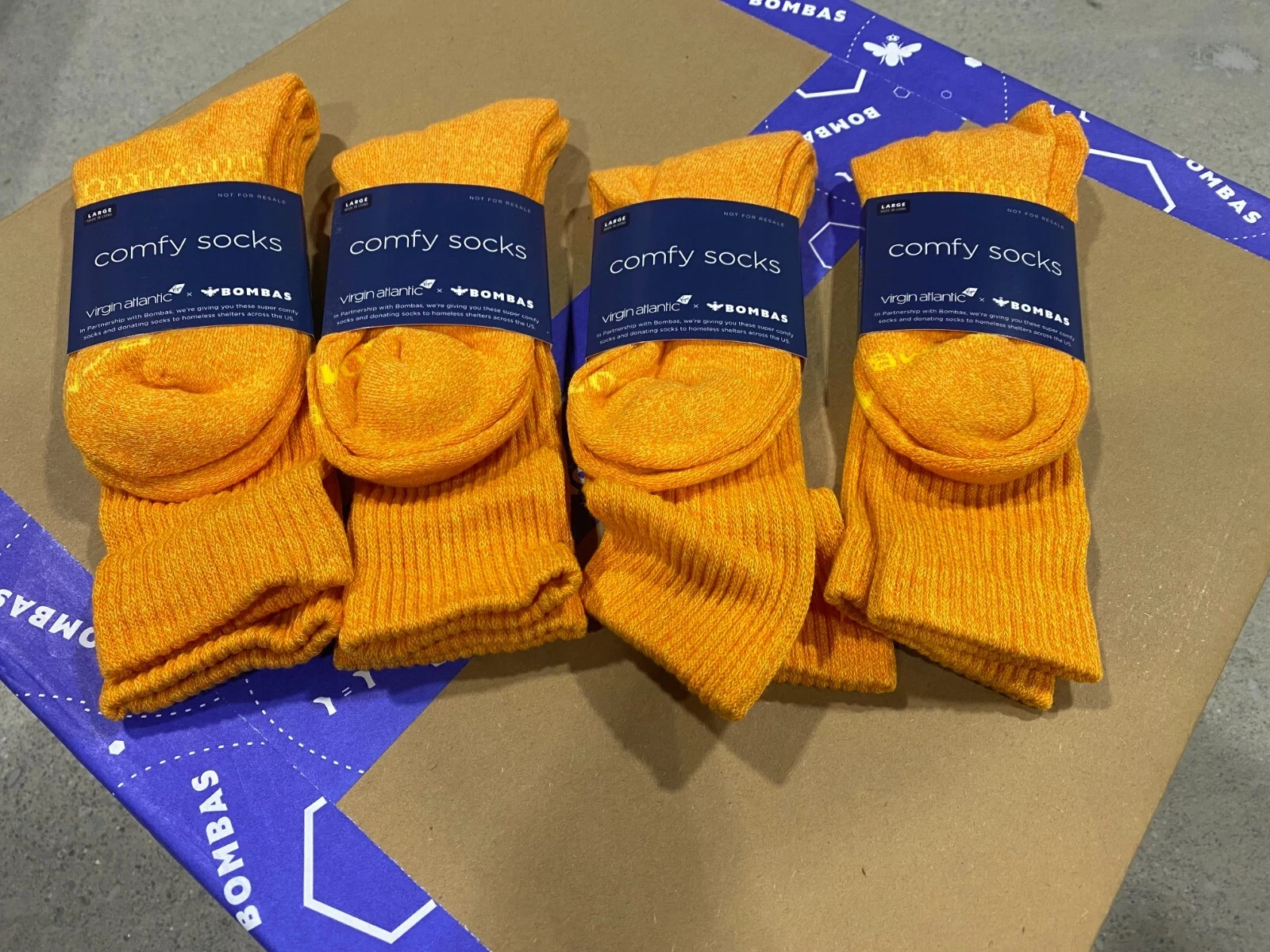 Bombas Calf Socks Large Orange Solid 4-Pack | Virgin Atlantic | NWT