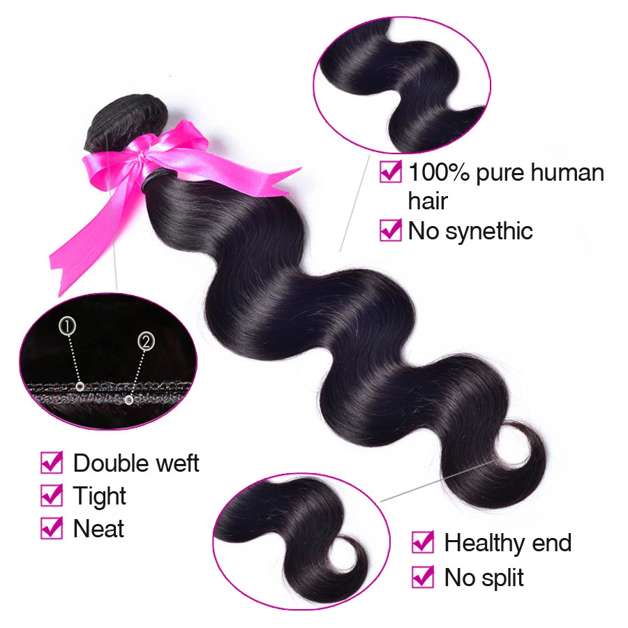 Tejido de cabello humano brasileño e indio virgen Remy coser en onda corporal 5 colores Foto 4 de 4