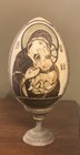 Orthodox carved wooden egg Jesus and Madonna With Wood Stand — photo 1