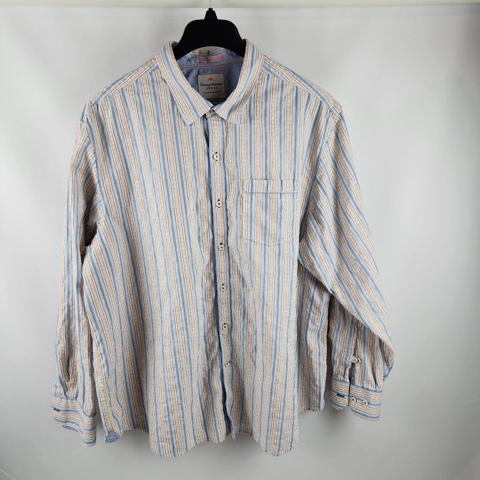 Tommy Bahama Shirt Mens XXL Multicolor Striped Island Modern Fit Button Up