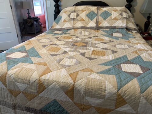 King Quilt New Macys Cotton Hand Stitched Artisan Hotel Collection Muted Colors - Picture 1 of 15