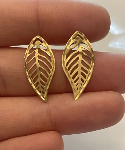 14K Solid Yellow Gold  Leaf Stud Earrings