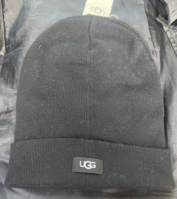 UGG Knit Cuff Logo Beanie One Size Black  NWT