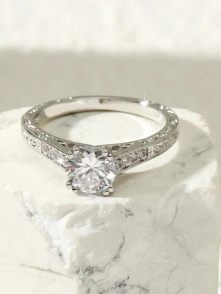 Anillos Sortijas Argollas de Compromiso Matrimonio Color Oro Plata Para Mujeres - Image 2 of 4