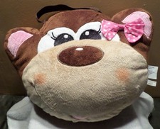 Ms Monkey w Pink Polka Dot Bow Plush Purse Handbag Nap Time Pillow Mesh Pocket