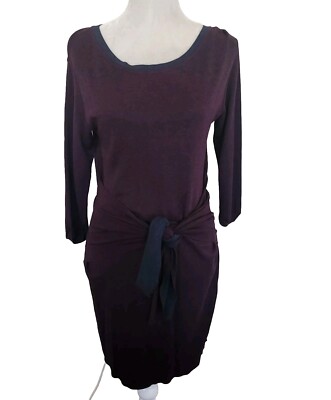Three Dots Purple Tie Front Cocktail Dress 3/4 Sleeve Size Medium
