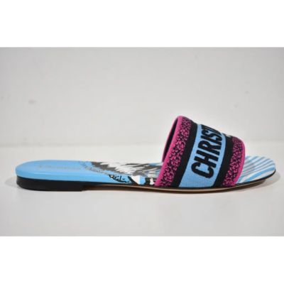 Christian Dior Dway D Jungle Blue Black Embroidered Logo Slide