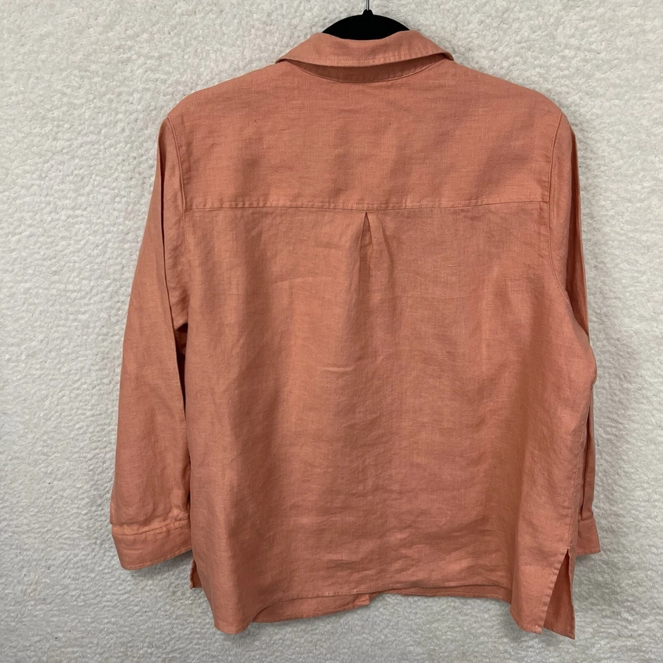 Studio Works Shirt Womens 1X Coral Button Up Long Sleeve 100% Linen  Classic - Image 2 of 4