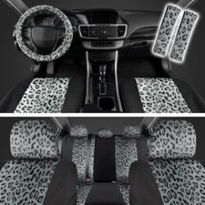 Full Set Gray Leopard Print Car Seat Covers for Women Cute Car Accessories