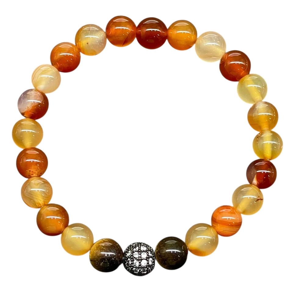 Handgemacht Stretch Armband 8mm Natürlich Achat Perlen & Cz Discokugel Unisex - Bild 2 von 4
