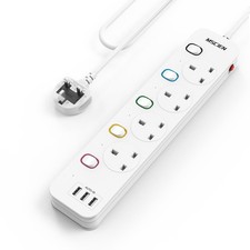 Mscien Extension Lead with USB Slots, 4 Way 3 Socket 2M, white