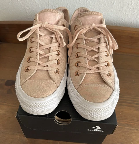 Converse donna nude in pelle rosa con un tocco di scintillio oro rosa taglia 4 5