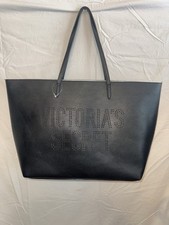 Victoria's Secret Black Faux Leather Laser Cut Logo Tote Large
