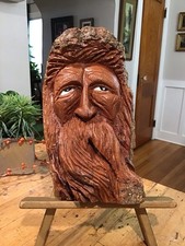 Wood Spirit Carving Tree Forest Face Sculpture Old Man Beard Wall Hanging 8