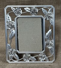 Rose Floral Silver Tone Metal Picture Frame Flowers Victorian Romance Cottage