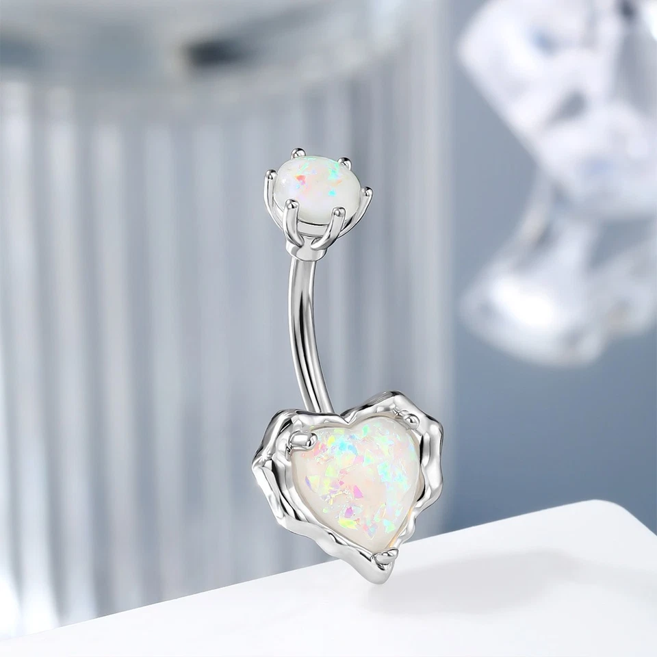 Anillo Corazón Ombligo 14G 10mm Acero Inoxidable 316L Barra Curvada Ombligo Piercing Foto 3 de 4