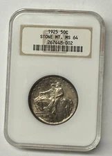 1925 50C Stone Mountain Silver Commemorative NGC MS64 Old Fatty Holder