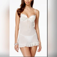 Linea Donatella Women's Ivory Lace Midnight Very Sexy Baby Doll Chemise Size L