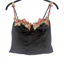 Princess Polly Enchante To Meet You Black Corset Top Embroidery Women's Size 2