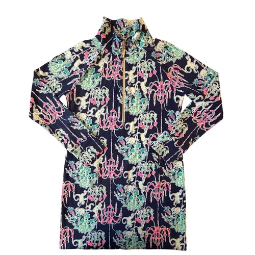 Lilly Pulitzer Skipper Popover Half Zip Dress Monkey Troubles Navy Pink Size M
