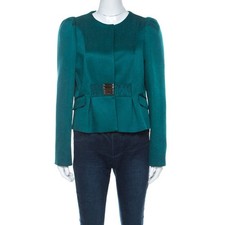 Valentino Green Jacquard Embellished Waist Cropped Jacket L