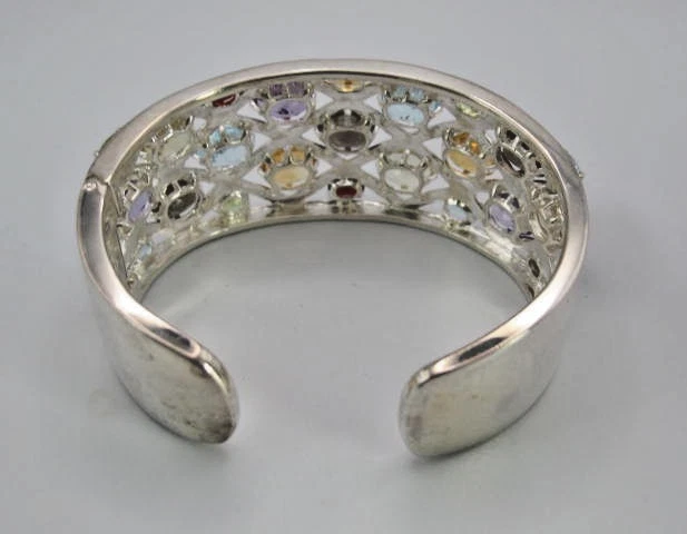 Sterling Silver QVC Michelle Albala 23 Multi Gemstone Wide Cuff Bracelet 6.5-7” - Image 4 of 4
