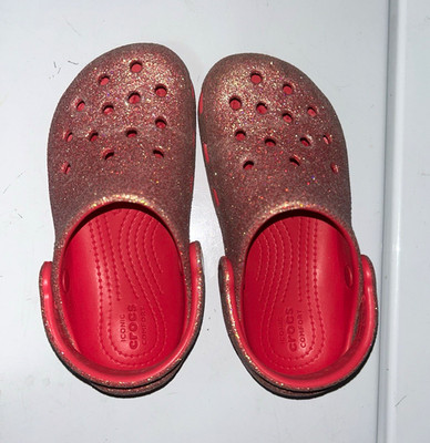 Crocs Classic Glitter Clogs Pink/Red Slip-On Unisex Kids US 11 Comfort