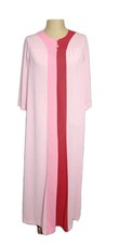 Vintage Shadowline Long Robe Housecoat Sz Petite Pink Color Block Nylon L/S 70's