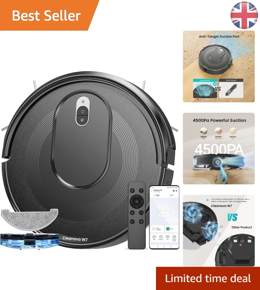 Smart W7 Robot Vacuum Cleaner: 2-in-1 Mop, 4500Pa Suction, & Alexa Compatible