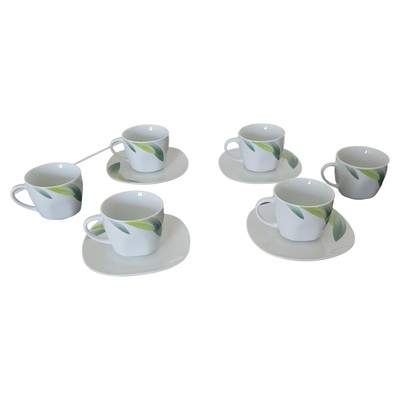 Van Well SIENA Espressotassen Set 6 Gedecke Porzellan Blumen Weiß 7cm