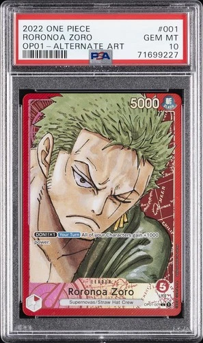2022 ONE PIECE OP01-ROMANCE DAWN ALTERNATE ART #001 RORONOA ZORO PSA 10