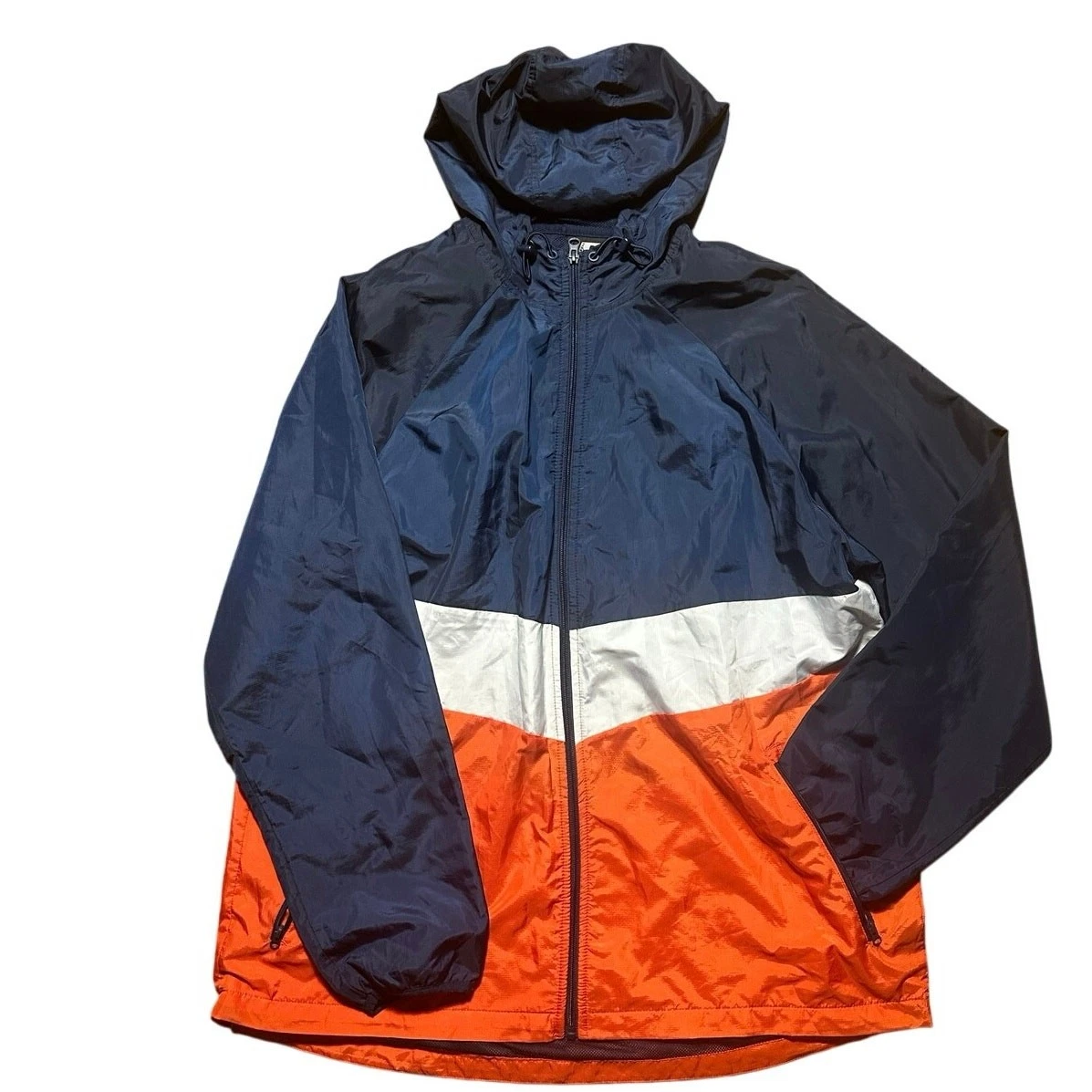 Russell XL Windbreaker Blue Orange White Color Blocked Hooded Track Jacket