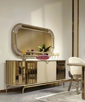 Designer Sideboard Gold Beige Spiegel Holz Anrichte Design MöBel Konsole