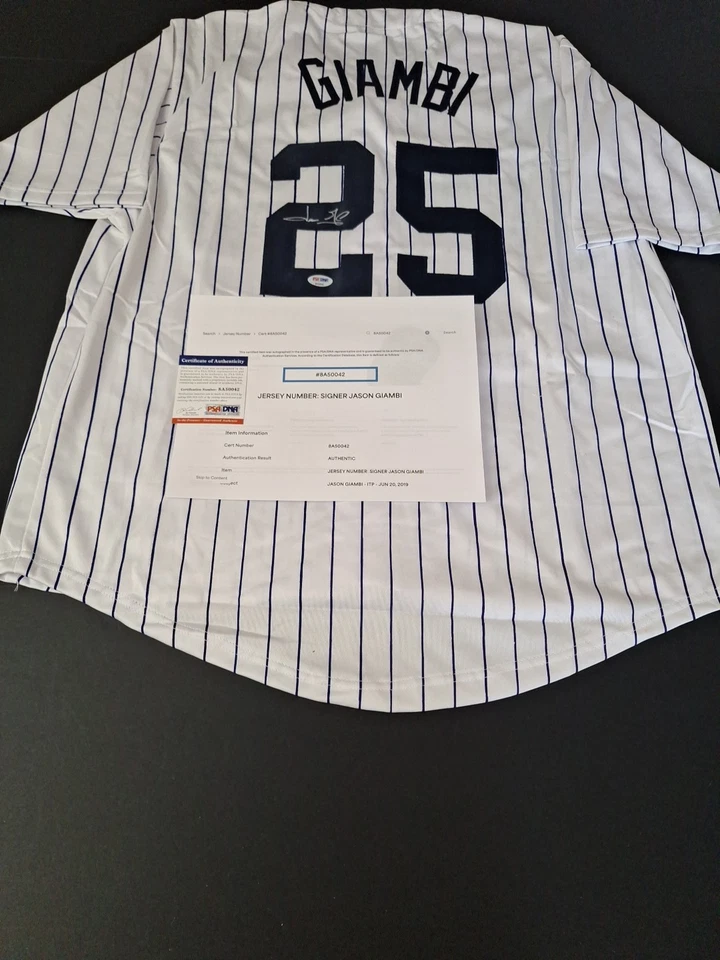 Jason Giambi Custom White Pinstripe Autographed New York Yankees Jersey PSA - Image 4 of 4
