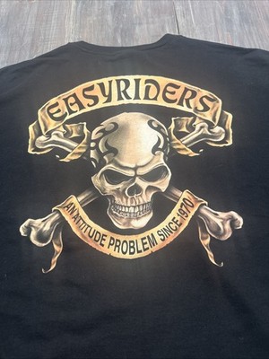 VTG Easyriders Pocket Tee Black Graphic Shirt 2XL Skull An Attitude Problem