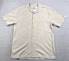 Tommy Bahama Button Up Shirt Mens Small Beige Silk Leaf Short Sleeve Casual