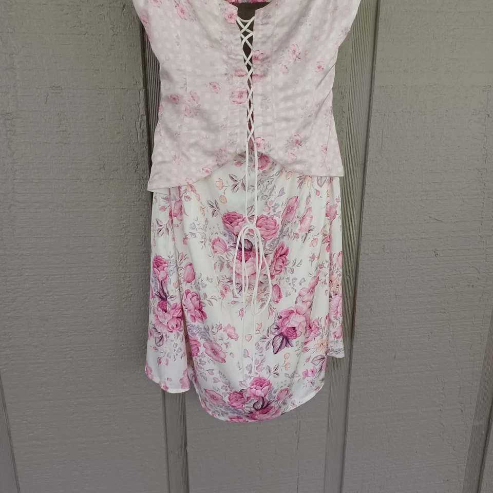 For Love And Lemons Taylor Lace Up Mini Dress Size S Women Feminine Floral Satin - Image 3 of 4