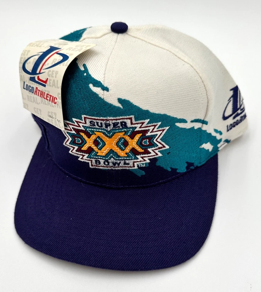XXX Super Bowl Snap Back Nuevo con Etiquetas De Colección NFL Oficial Pintura Salpicaduras Logo Atlético 7 Foto 3 de 4