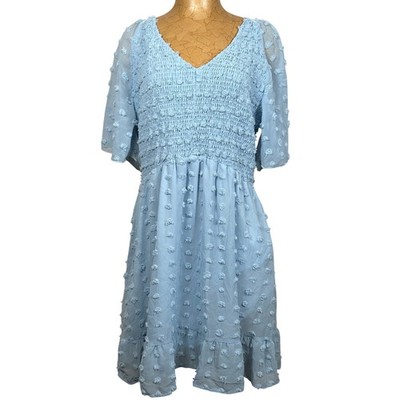 Light Blue Swiss Dot Smocked V-Neck Mini Dress XXL Pastel Boho Spring  Easter | eBay