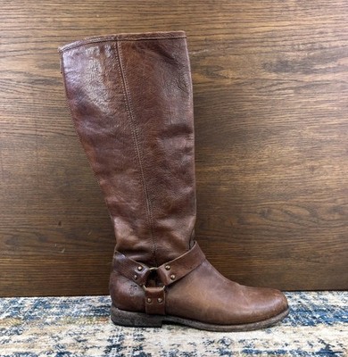 FRYE Phillip Harness Tall Brown Leather Riding Boots Womens Sz 10B 76851
