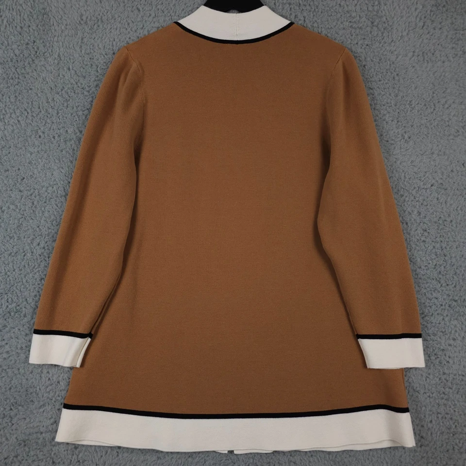 Suéter Cárdigan Talbots Plus Para Mujer 1X Marrón Crema Negro Borde Frente Abierto Tejido Foto 2 de 4