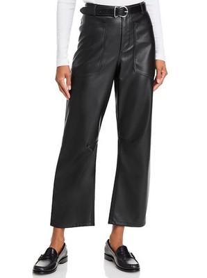 Steve Madden Women's Black Haniel Faux Leather Barrel Leg Pants, Small
