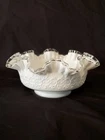 Vintage Fenton Silver Crest White Milk Glass Bowl Ruffle Top Spanish Lace 10"